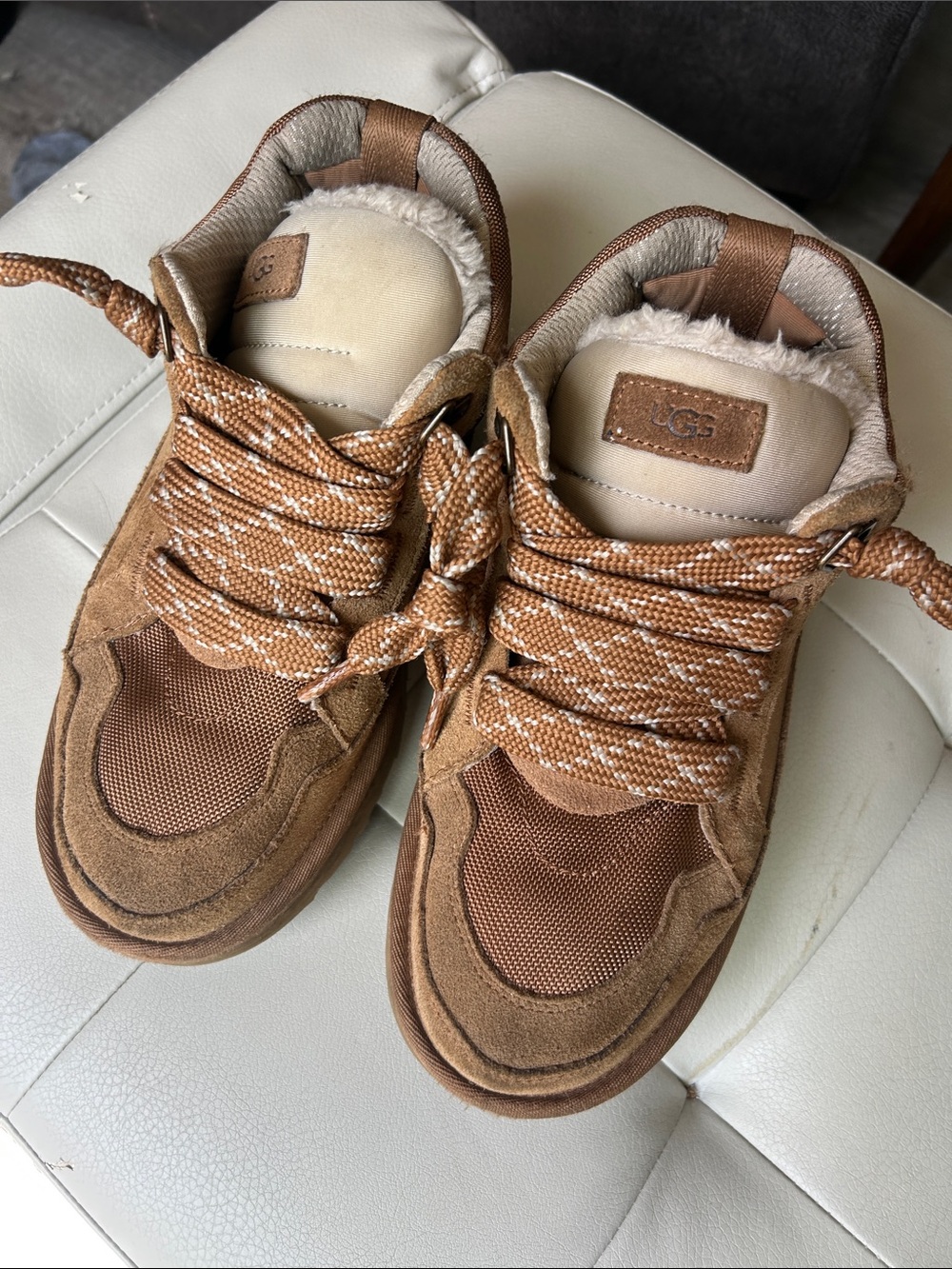 UGG Chestnut Brown Suede & Mesh Lace-Up Sneakers